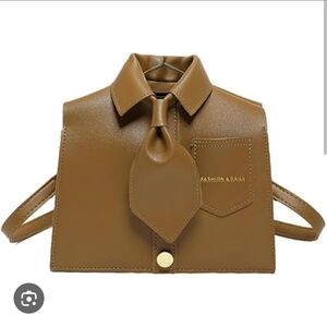 Brown Faux Leather Handbag with Tie Detail